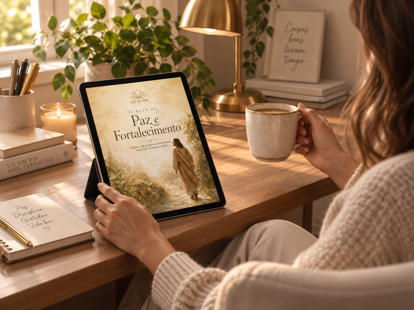 E-book no tablet sobre uma mesa de trabalho